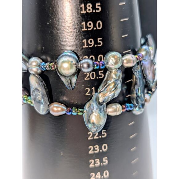 Genuine Gray Multi-Color Freshwater & Blister Pearl Wire Wrap Beaded Bracelet - Picture 8 of 10
